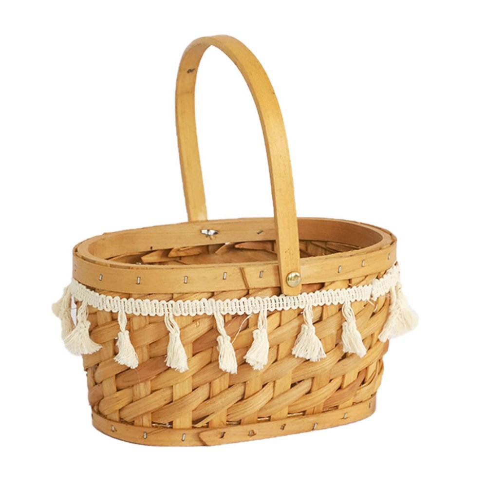 Mokylor 2pcs Hand-Woven Flower Basket, Wicker Woven Basket with Adjustable Handle and Lace, Wedding Rattan Flower Basket Flower Storage Basket for Wedding Home Decorate
