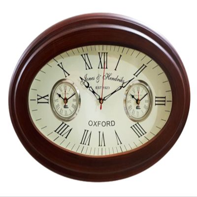 Antique Wooden Oval Shape Wall Clock Vintage Nautical World Time Clock Decorative Unique Design Wall Clock for Wall Decor Home Office by Unique Nautical Store