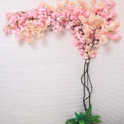 Cherry Blossom Trees Decor Faux Cherry Blossom Tree with 30 Branches Cherry Blossom, 3 Tree Vine, Lifelike Artificial Cherry Blossom Tree for Home Office Party Wedding Decor,Champagne + Pink