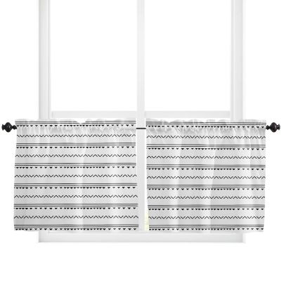BOBOWUNY Boho Window Tier Curtains 24 Inches Long Set of 2 Panels, Black and White Abstract Geometric Half Windows Rod Pocket Kitchen Curtains Small Kitchen Drapes for Bathroom Cafe