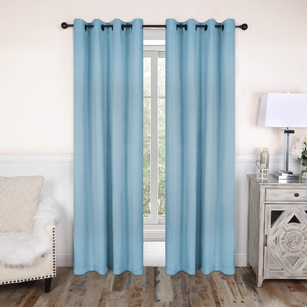 BLUENILEMILLS BNM Room Darkening Blackout Curtain Panels with 8 Grommets, Perfect Drapes for Kitchen, Bedroom, or Living Room Windows, Modern Solid Blackout Curtains, Set of 2, 52" x 120", Light Blue