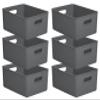 Superio Ribbed Collection - Decorative Plastic Basket Open Home Storage Bins Organizer, Large Grey (6 Pack) Container Boxes for Organizing Closet Storage Bins for Shelves 15 Liter/16 Quart view 1