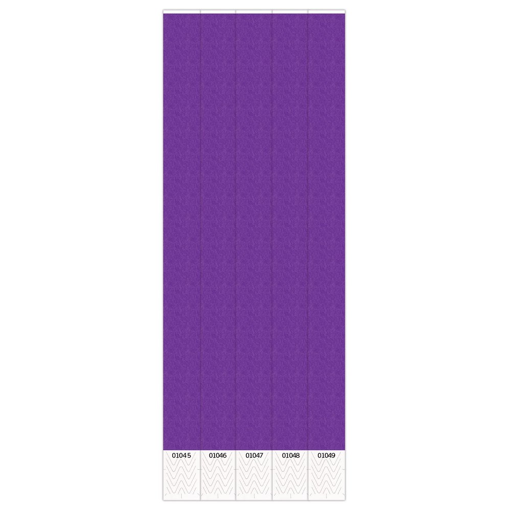 Beistle Solid Color Wristbands 100 Pack Purple Event Bands, Sequentially Numbered Disposable Bracelets for Admission, Security, Festivals, Concerts, Access & Guest Crowd Control, x 10