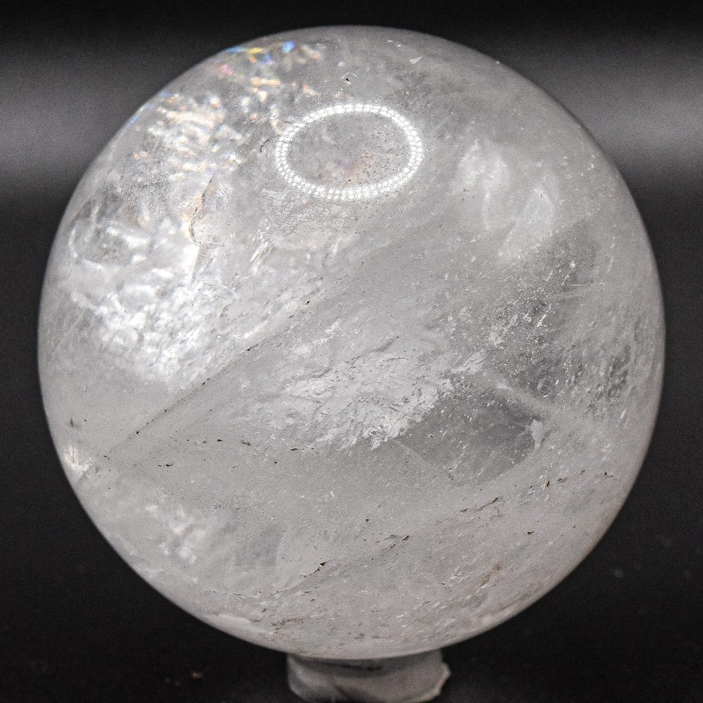 2.4" 340g Rainbow Sparkling Clear Quartz Sphere Polished Natural Translucent Gemstone Crystal Mineral Dcor Ball - India + Stand