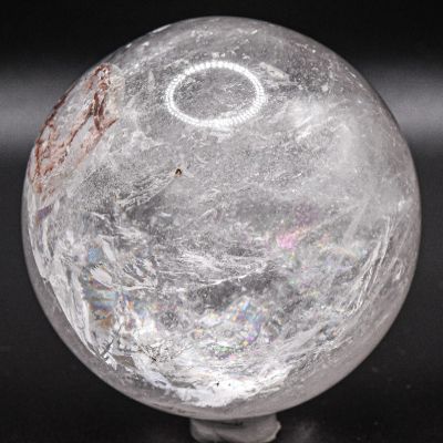 2.75" 475g Rainbow Flash Clear Quartz w/Red Inclusions Sphere Polished Natural Sparkling Translucent Gemstone Crystal Mineral Ball - India + Stand'