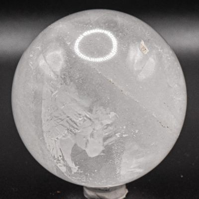 2.5" 355g Clear Milky Quartz Sphere Polished Natural Rainbow Flash Sparkling Translucent Gemstone Crystal Mineral Ball - India + Stand