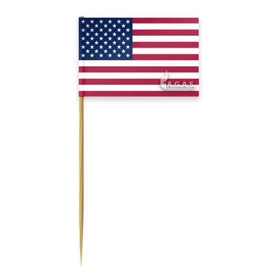 AGAS Mfg 1" x 1.5" USA Toothpick Flag(4 bags-100 pcs) - Printed on 2-ply paper, Attached to 4" Toothpick With Poly Bag & Header Card Packaging