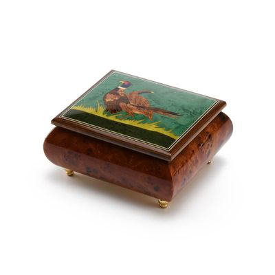 Handcrafted 18 Note Birds Theme Italian Music Box with Pheasant Inlay - Many Songs to Choose - Jack and Jill