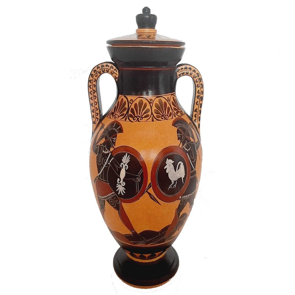 Ajax vs Hector Over Patoclus Body,Black Figure Pottery, lid Amphora 24cm