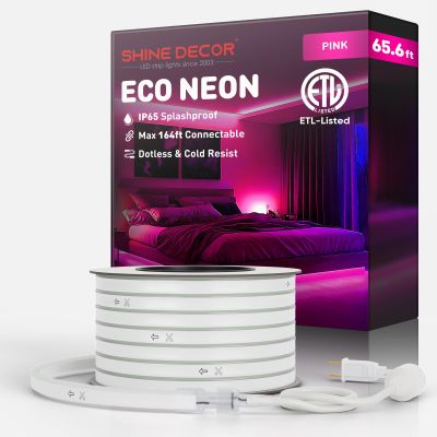 Shine Decor LED Rope Lights AC 120V, Connectable & Cuttable Dotless 120LEDs/M Eco Neon Strip Lighting, ETL IP65 Waterproof & Weather-Resistant for Home Commercial, 8x16mm, Pink, 65.6FT