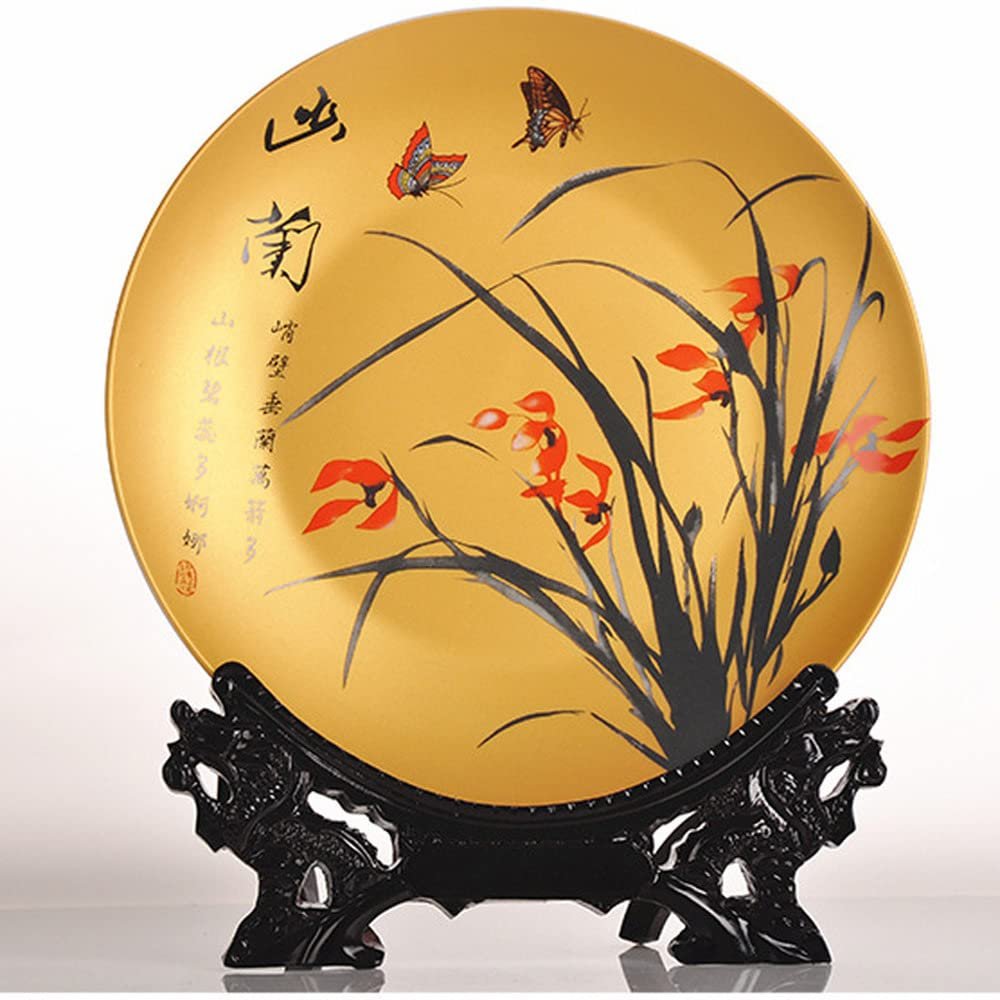 10.2inch Chinese Home Decorative Orchid Pattern Plate Ceramics Room Desktop Ornaments