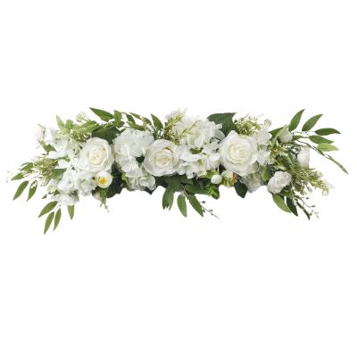 Wnvivi Artificial Flower Swag, 25.6 Inch Silk Rose Hydrangea Swag Arch Garland Front Door Decorative Floral Swags Lintel Floral Decoration for Wedding Ceremony Table Centerpiece (White)