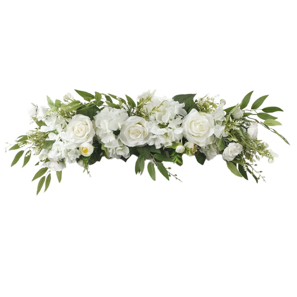 Wnvivi Artificial Flower Swag, 25.6 Inch Silk Rose Hydrangea Swag Arch Garland Front Door Decorative Floral Swags Lintel Floral Decoration for Wedding Ceremony Table Centerpiece (White)