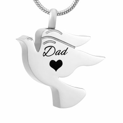 CCZUL Customized Dad Heart Peace Dove Ashes Urn Pendant for Pet Stainless Steel Keepsake Jewelry Cremation Necklace for Men