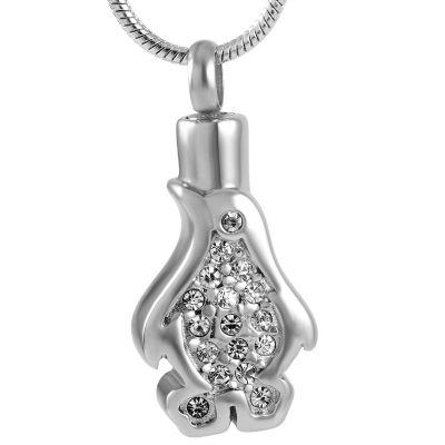 LiHiFG Inlay Crystall Penguin Stainless Steel Keepsake Cremation Jewelry Pendant Hold Ashes for pet Memorial urn Necklace