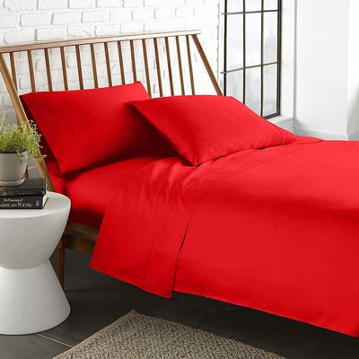 LaxLinen Emperor Size Sheets Egyptian Cotton Long Staple Emperor Sheets Set, Extra Soft Emperor Sheets for Soft Feel, 6 Pc Red Emperor King Sheet Sets, 16" Deep Pocket - 600 TC