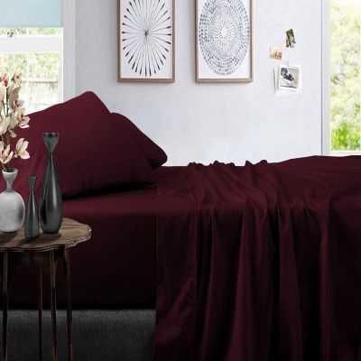 LaxLinen Emperor Size Sheets Egyptian Cotton Long Staple Emperor Sheets Set, Extra Soft Emperor Sheets for Soft Feel, 6 Pc Wine Emperor King Sheet Sets, 16" Deep Pocket - 600 TC