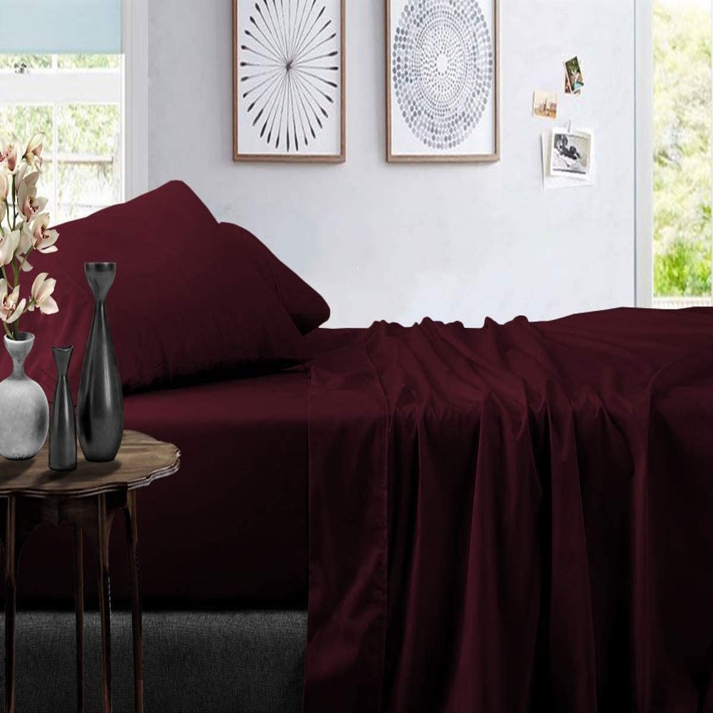 LaxLinen Emperor Size Sheets Egyptian Cotton Long Staple Emperor Sheets Set, Extra Soft Emperor Sheets for Soft Feel, 6 Pc Wine Emperor King Sheet Sets, 16" Deep Pocket - 600 TC