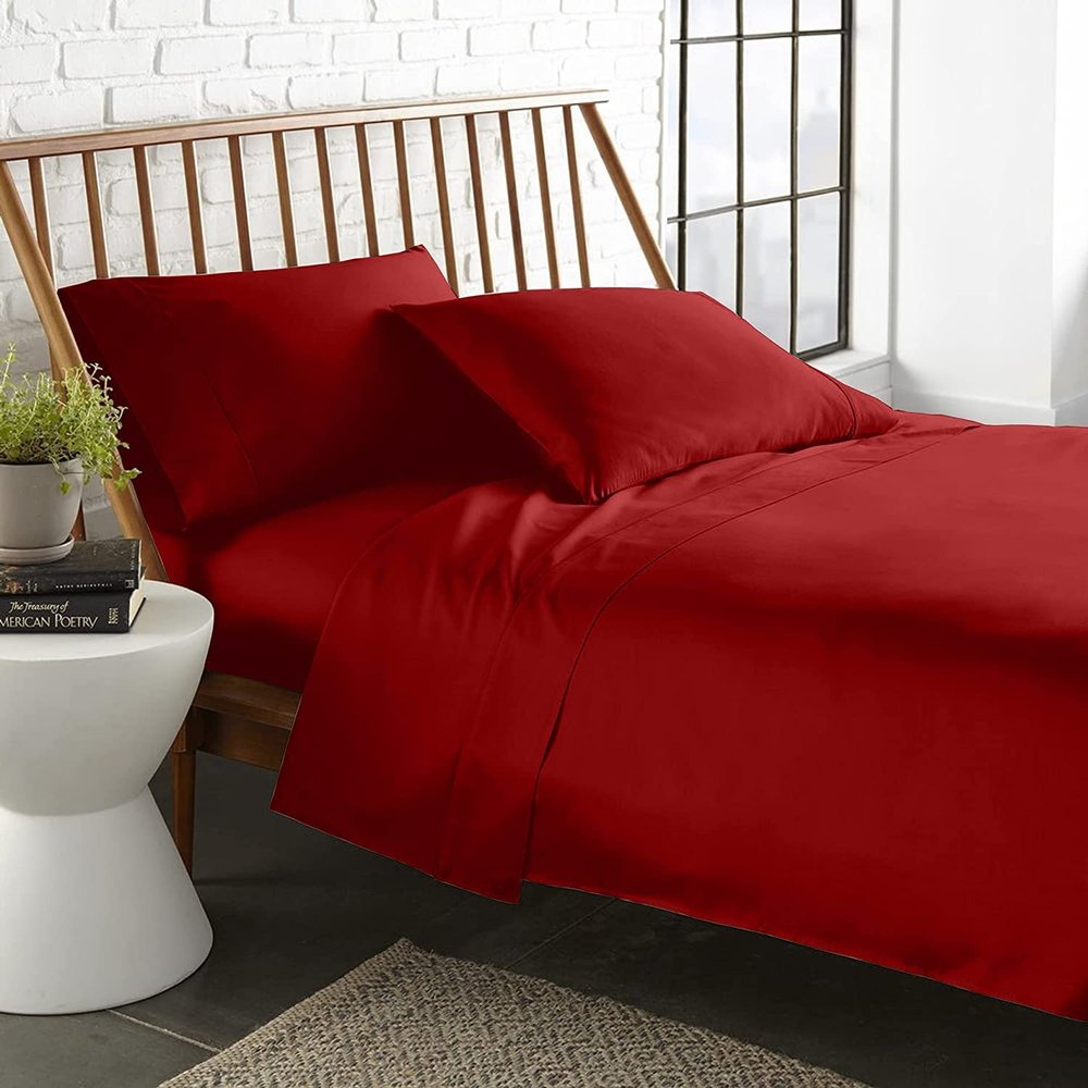 LaxLinen Emperor Size Sheets Egyptian Cotton Long Staple Emperor Sheets Set, Extra Soft Emperor Sheets for Soft Feel, 6 Pc Burgundy Emperor King Sheet Sets, 16" Deep Pocket - 600 TC