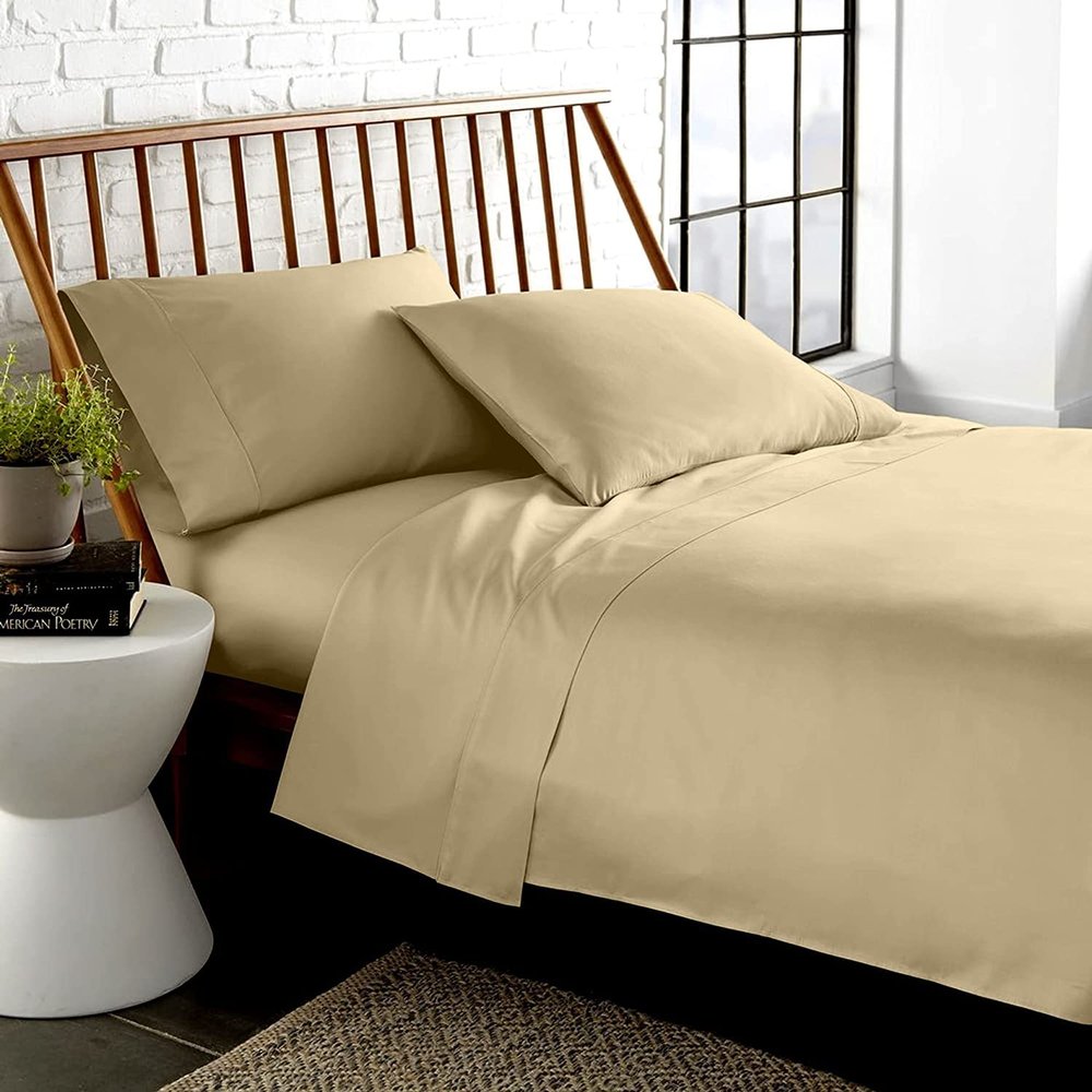 LaxLinen California King Size Sheets 100% Egyptian Cotton California King Sheets, Extra Soft Cal King Sheets for Soft Feel, 6 Pc Beige California King Sheet Sets, 16" Deep Pocket- 600 TC