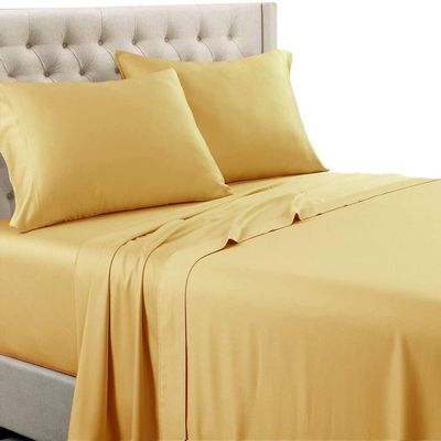 LaxLinen Gold Sheets King Size, 6 Piece King Sheets Sets, Sheets for King Size Bed, Soft Bed Sheets King Size, King Egyptian Cotton Bedding Set, 16" Deep Pocket King Size Sheets- 600 TC