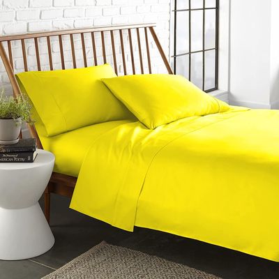 LaxLinen California King Size Sheets 100% Egyptian Cotton California King Sheets, Extra Soft Cal King Sheets for Soft Feel, 6 Pc Yellow California King Sheet Sets, 16" Deep Pocket- 600 TC