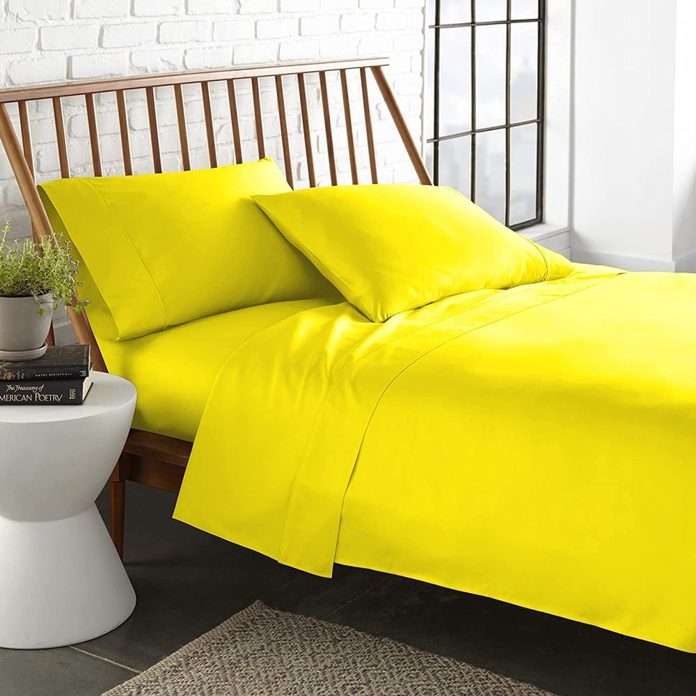 LaxLinen California King Size Sheets 100% Egyptian Cotton California King Sheets, Extra Soft Cal King Sheets for Soft Feel, 6 Pc Yellow California King Sheet Sets, 16" Deep Pocket- 600 TC