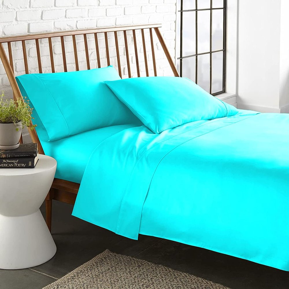 LaxLinen Emperor Size Sheets Egyptian Cotton Long Staple Emperor Sheets Set, Extra Soft Emperor Sheets for Soft Feel, 6 Pc Turquoise Emperor King Sheet Sets, 16" Deep Pocket - 600 TC