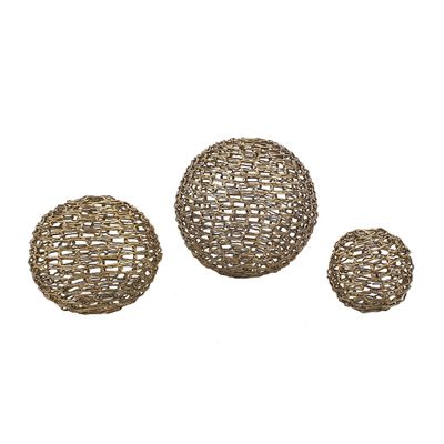 A&B Home Gold Chain Orb Set - Set of 3 Sphered Golden Chain Object, Tabletop Home Dcor, Bedroom Living Room Bookshelf Accent Piece, Large: 7" x 7" x 7", Medium: 5" x 5" x 5", Small: 3" x 3" x 3"