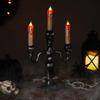 Antique-Style Skull Trio Flickering Halloween Candelabra - 13.75" - Amber Lights view 2