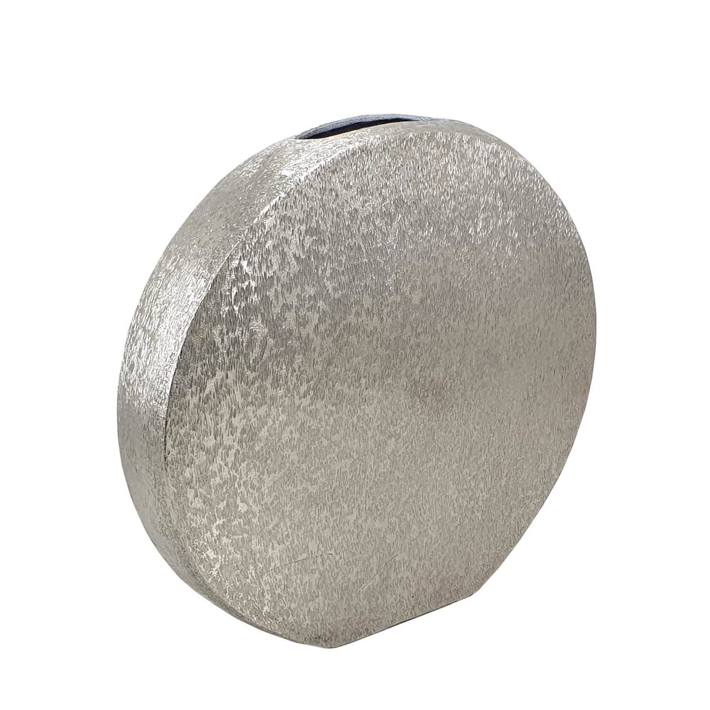 A&B Home Silver Disk Vase - Disk Shaped Aluminum Vase, Tabletop Home Dcor, Bedroom Living Room Kitchen Accent Piece, 16" x 2" x 15"