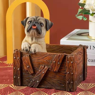NA Creative Cute Dog Key Storage Box, Home Living Room Entrance Pug Statue Decoration (pug-C19*13 * 20cm)