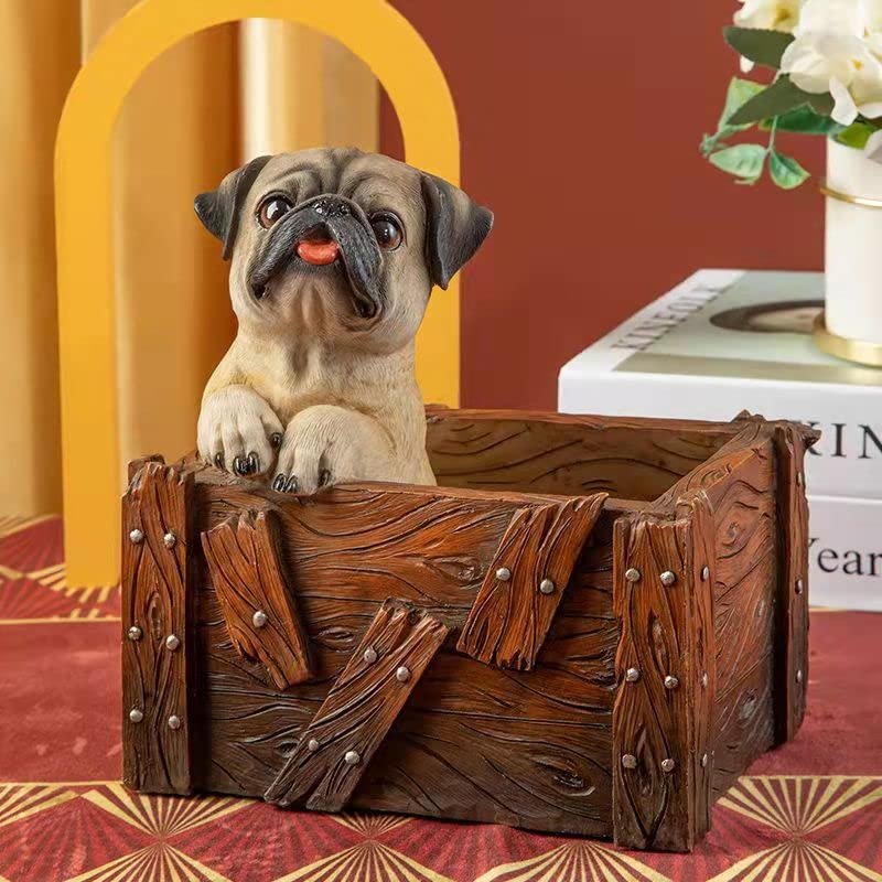 NA Creative Cute Dog Key Storage Box, Home Living Room Entrance Pug Statue Decoration (pug-C19*13 * 20cm)