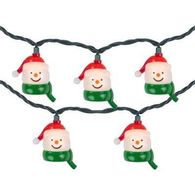 Northlight Snowman Heads with Scarves Christmas Light Set - Clear - 7.5' Green Wire - 10ct