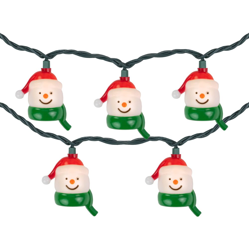 Northlight Snowman Heads with Scarves Christmas Light Set - Clear - 7.5' Green Wire - 10ct