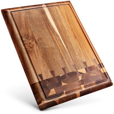 Acacia Wood Cutting Board for Kitchen and Home - Beautiful Large Butcher Block Chopping Board, Sustainable Wood, Juice Groove - Doubles as 3 Compartment Serving Board - 17 x 13 x 1.5"