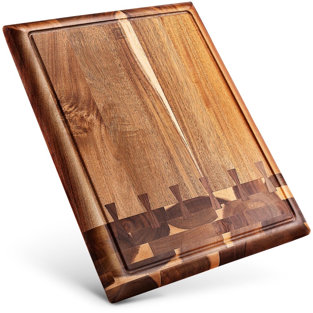 Acacia Wood Cutting Board for Kitchen and Home - Beautiful Large Butcher Block Chopping Board, Sustainable Wood, Juice Groove - Doubles as 3 Compartment Serving Board - 17 x 13 x 1.5"
