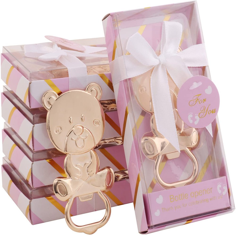 15 Pack Bear Bottle Opener for Baby Shower Favors, Metal Beer Opener for Guests, Party Souvenirs/Decor/Gift Supplies (Pink, 15)
