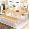 AWQM Dining Room Table Set, Kitchen Set with 2 Benches, Ideal for Home, and Room, Breakfast of 43.3x23.6x28.5 inches, Benches 38.5x11.8x17.5 Beige view 1