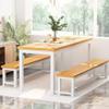 AWQM Dining Room Table Set, Kitchen Set with 2 Benches, Ideal for Home, and Room, Breakfast of 43.3x23.6x28.5 inches, Benches 38.5x11.8x17.5 Beige view 2