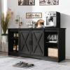 4 EVER WINNER Farmhouse Coffee Bar Cabinet, 59" Large Kitchen Storage Cabinet with Sliding Barn Doors, Buffet Cabinet with Storage Cupboard for Kitchen, Dining Room, Espresso view 1