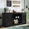 4 EVER WINNER Farmhouse Coffee Bar Cabinet, 59" Large Kitchen Storage Cabinet with Sliding Barn Doors, Buffet Cabinet with Storage Cupboard for Kitchen, Dining Room, Espresso view 3