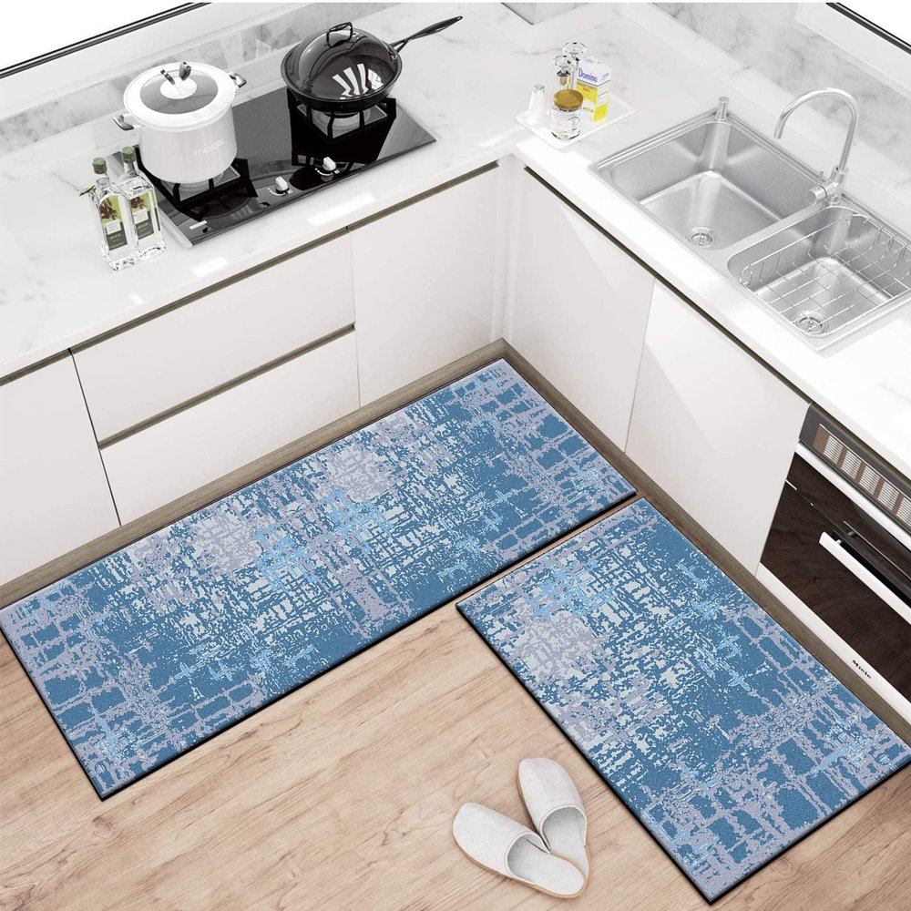 FFcarpet Runner Rug Non Slip 3'4"x5' Modern Blue Washable Runner Rugs Non Skid for Bedroom