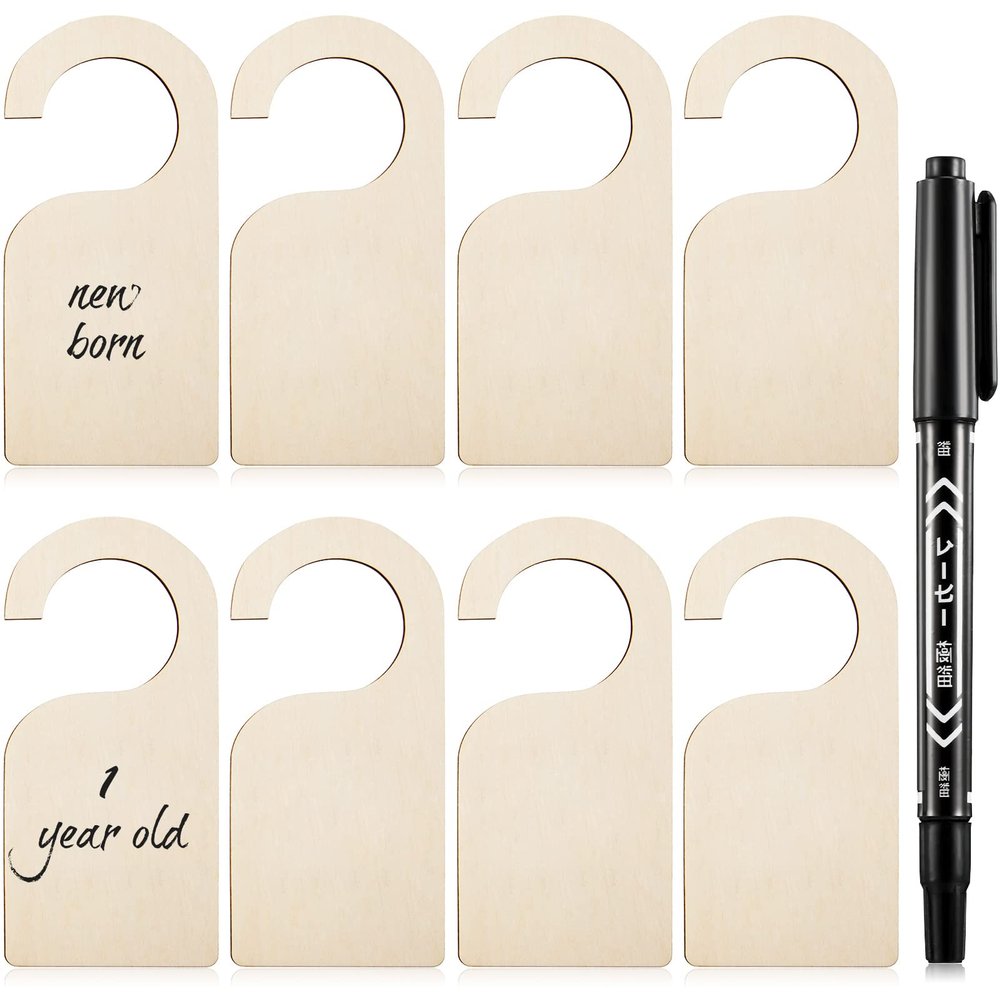 Patelai 25 Pieces 25 Pieces Blank Closet Divider, Wooden Clothing Rack Dividers, Blank Organizers Hanger Separators, Hanging Closet Divider with Marker Pen for Home Nursery Clothes