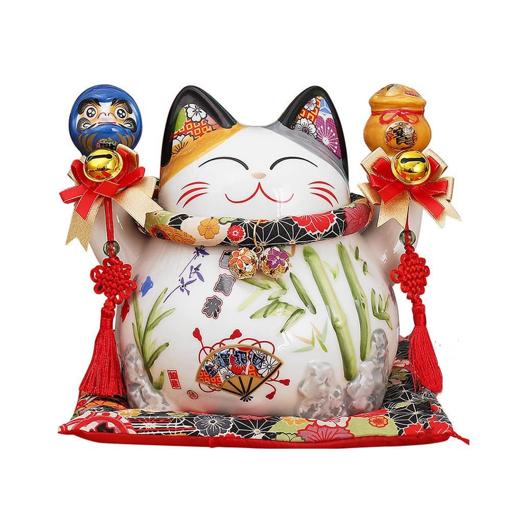 8.2inch Ceramic Lucky Cat Maneki Neko Fortune Cat Feng Shui Crafts Money Box Home Decor