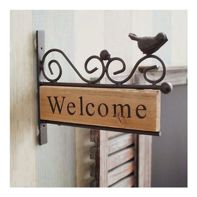 ANWUYANG American Country Wrought Iron Solid Wood Bird Welcome Card Welcome House Number, Nail-Free Listing Wall Decoration Wall Hanging
