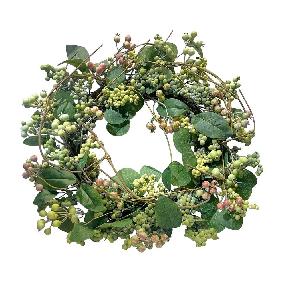 24'' Spring Botanical Artificial Mixed Berry Wreath Silk Floral for Front Door, Porch, Farmhouse, Patio, Festival Celebration, Window, Party, Home Dcor