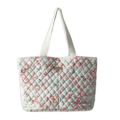 Maison d' Hermine Shopping Bags Cotton Quilted Tote Bag with Zipper Pockets & Small Pouch Reusable Shoulder Bag for Gifts Beach Travel Perfect for Easter Gifts Men Women (Blossoms in Spring)