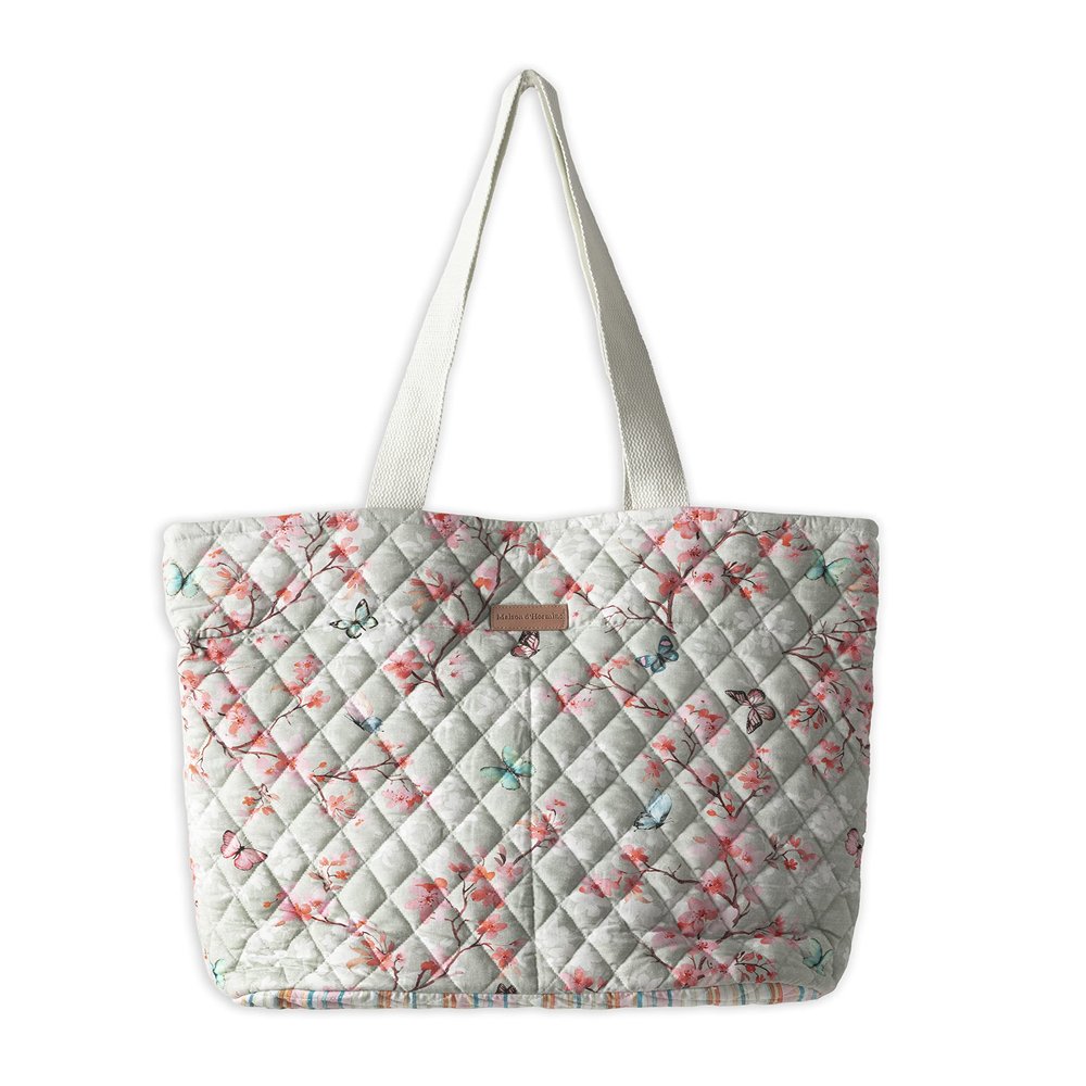 Maison d' Hermine Shopping Bags Cotton Quilted Tote Bag with Zipper Pockets & Small Pouch Reusable Shoulder Bag for Gifts Beach Travel Perfect for Easter Gifts Men Women (Blossoms in Spring)
