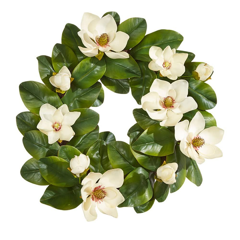23'' Spring Magnolia Botanico Artificial Flower Wreath Silk Floral for Home Decor, Front Door, Porch, Patio